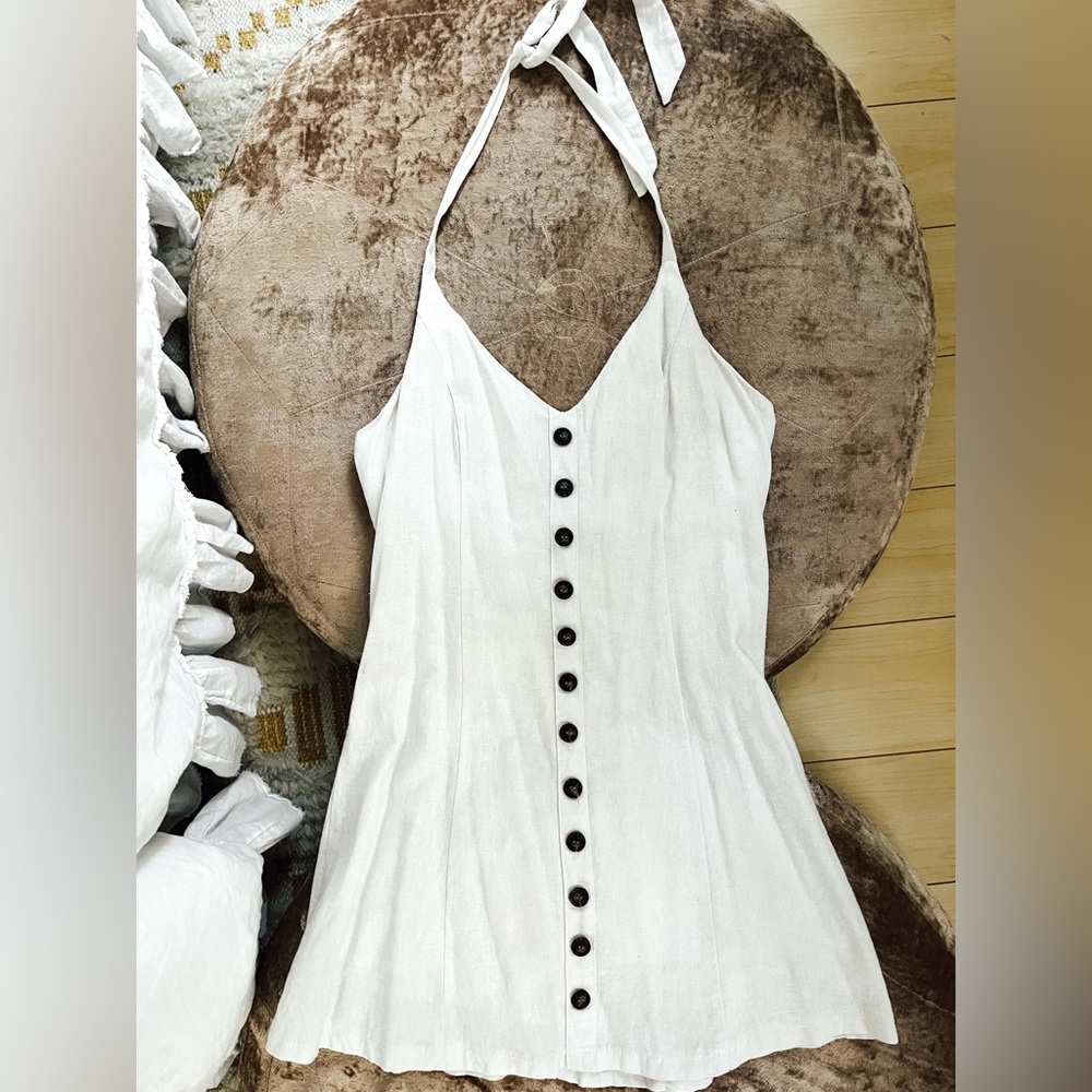 White linen halter dress